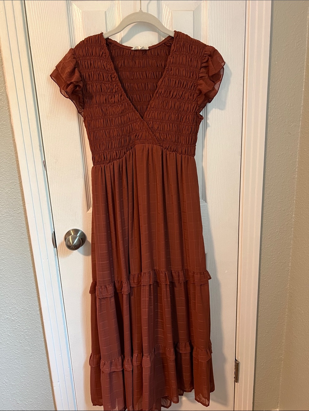 Blu Pepper Rust Smocked Maxi Dress
